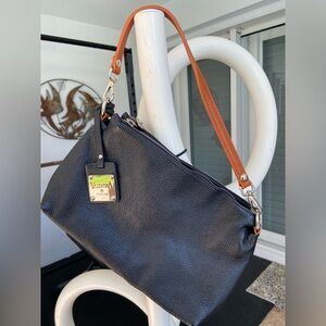 Valentina Italia pebbled leather black with tan trim, new condition